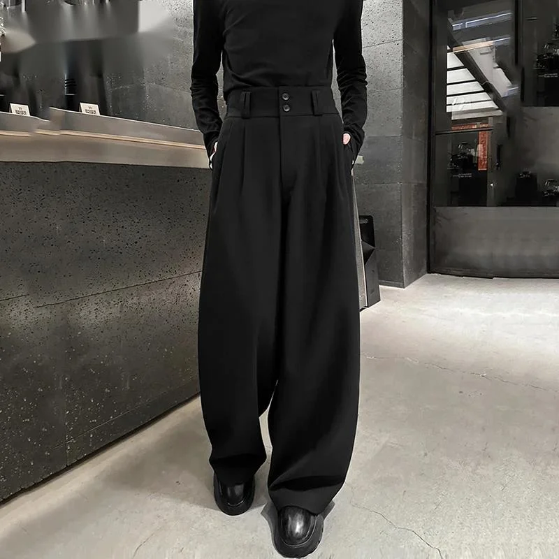 

Korean Style Men's Suit Pants Casual Pleated Design Solid Color Wide Leg All-match Simple Straight Male Trousers New 9XWPV4