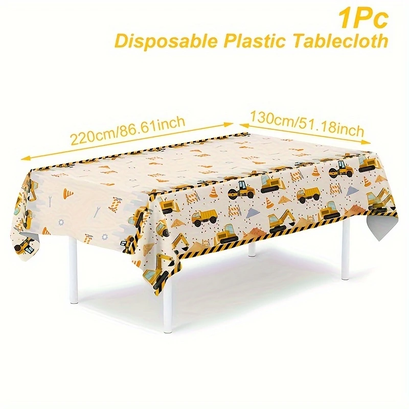 1/10pcs Cartoon Construction Birthday Party Decoration Truck Excavator Tablecloth Children's Construction Theme Party Supplies