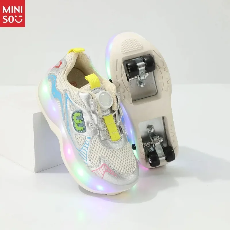 

Miniso/детская обувь для роликовых коньков, новые двойные колеса для мальчиков, модные спортивные кроссовки Heelys для девочек, детская обувь