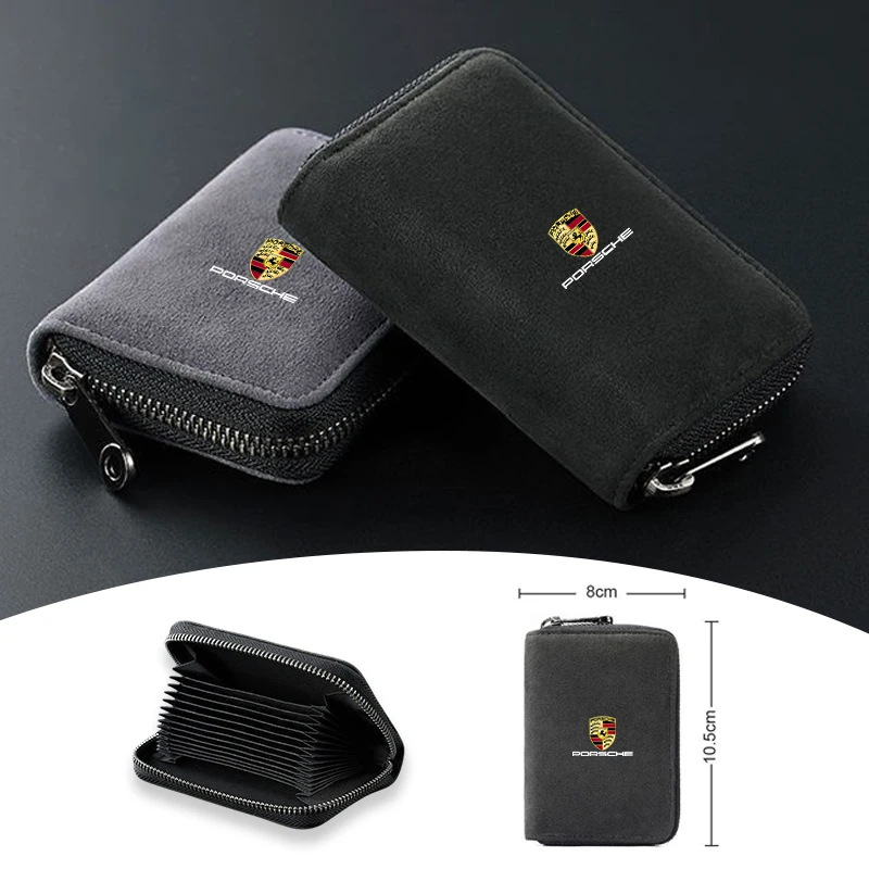 Cartera con ranura para 11 tarjetas, bolsa para tarjetas de licencia de conducir, monedero con cremallera para Porsche Panamera Cayenne Taycan 911 718 Macan Carrera-GT 928