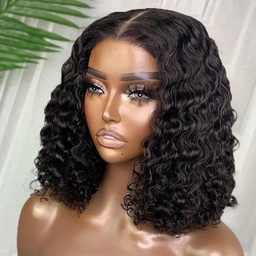 

Curly 13x4 Bob Wigs Human Hair Glueless Wigs Brazilian 4x4 Lace Frontal Deep Wave Wigs Pre Cut No Glue Preplucked Ready To Wear