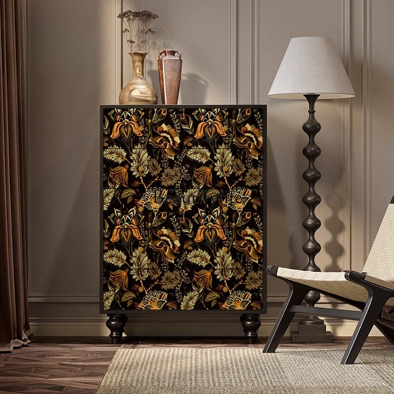 

French retro light luxury solid wood chest of drawers household side cabinet