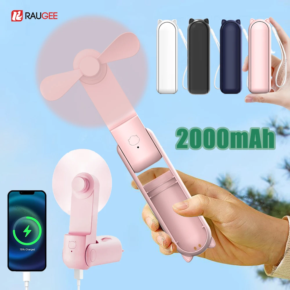 

Mini Portable Fan 2000mAh Handheld Fan USB Rechargeable Outdoor Folding Pocket Fans Portable Hand Small Fan with Power Bank