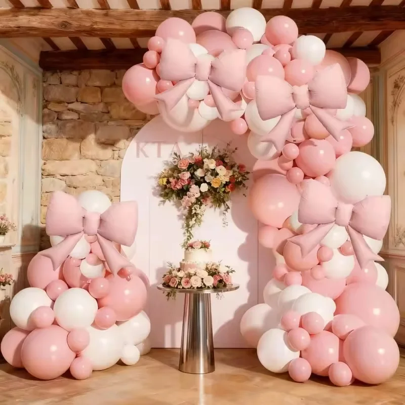 Juego de 118 globos de látex rosa y blanco con lazo, globo con lazo rosa de 21 pulgadas, adecuado para fiestas del Día de San Valentín, decoración de bodas