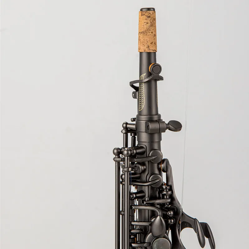 Professional B Flat Bent Neck Soprano Saxophone, Split Type Straight Soprano Sax with Matte Black Nickel Finish, Woodwind