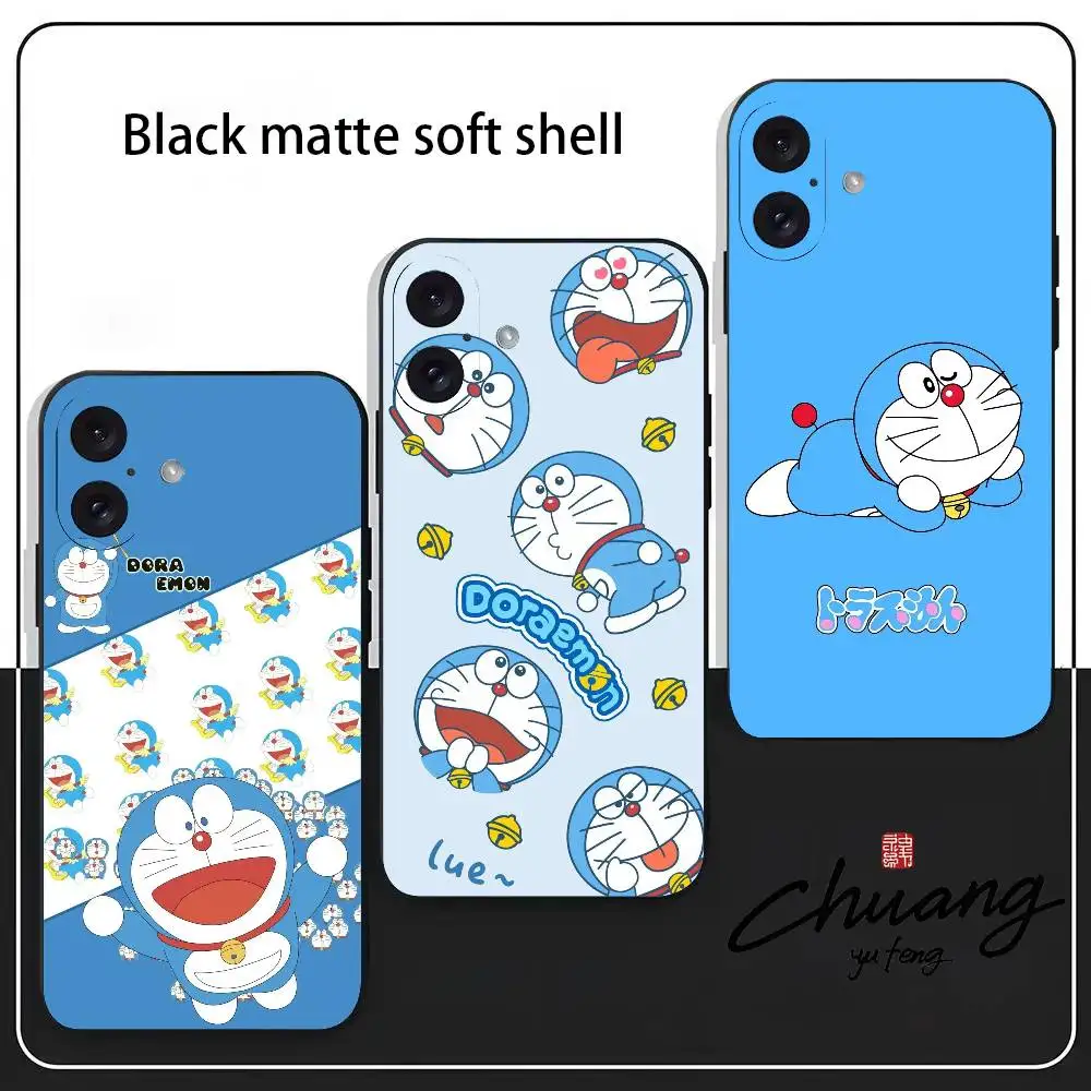 Funda para teléfono Cartoon D-Doraemons Elegante funda de TPU mate negra para 11-16. Antideslizante y resistente al desgaste