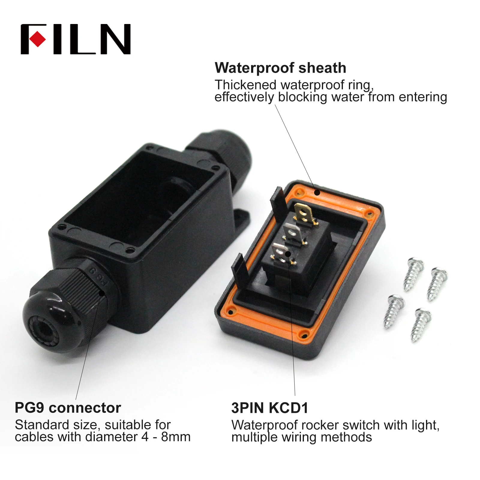 Imagen 5: FILN con interruptor Rokcer iluminado KCD1 caja de conexiones impermeable IP66 instalaciones eléctricas exteriores/marinas 12V 24V 110V 220V
