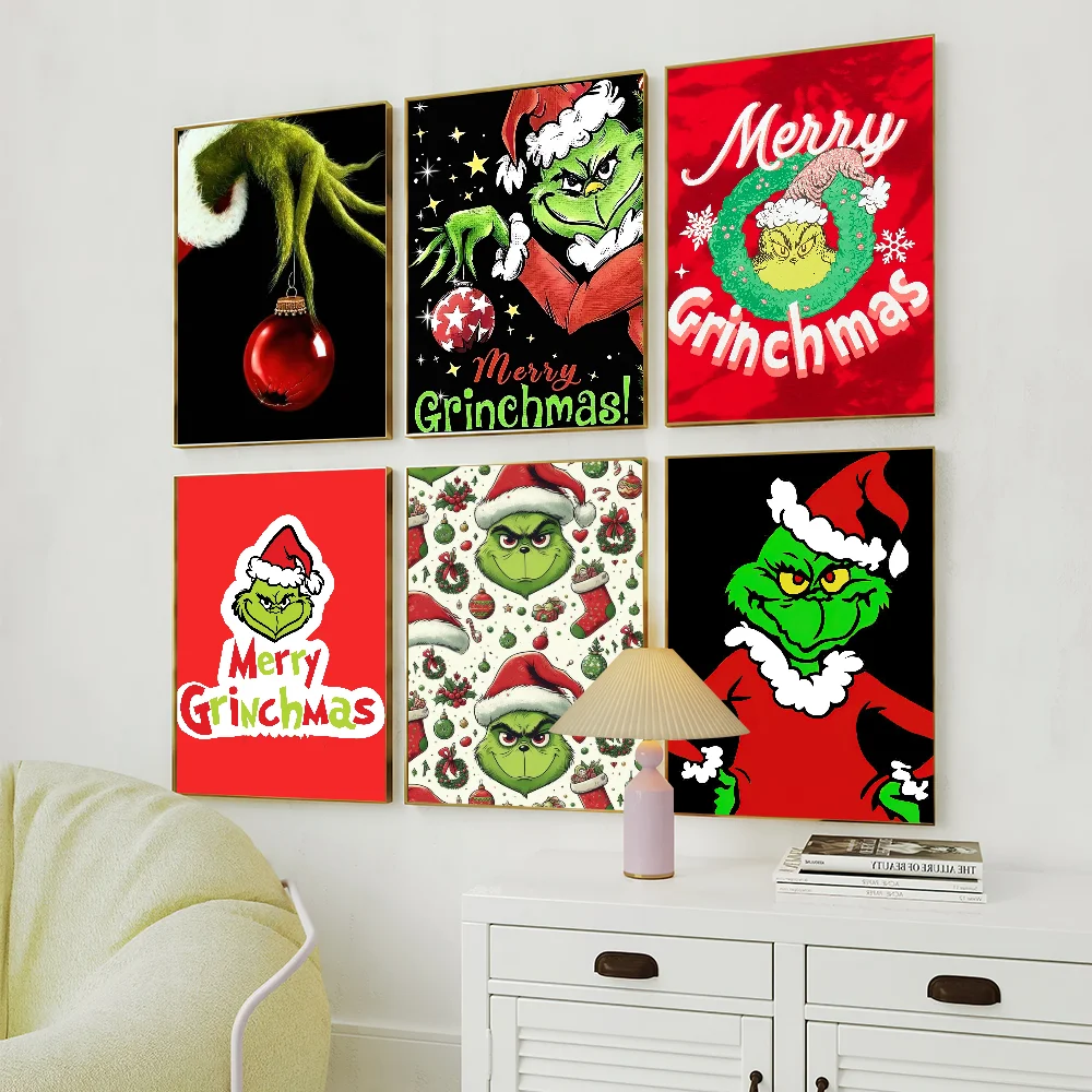 Cartoon the G-Grinch Merry Grinchmas Cute Monster Poster Art Wall Painting Stickers Decor Aesthetic Indoor Home Bar Coffee House