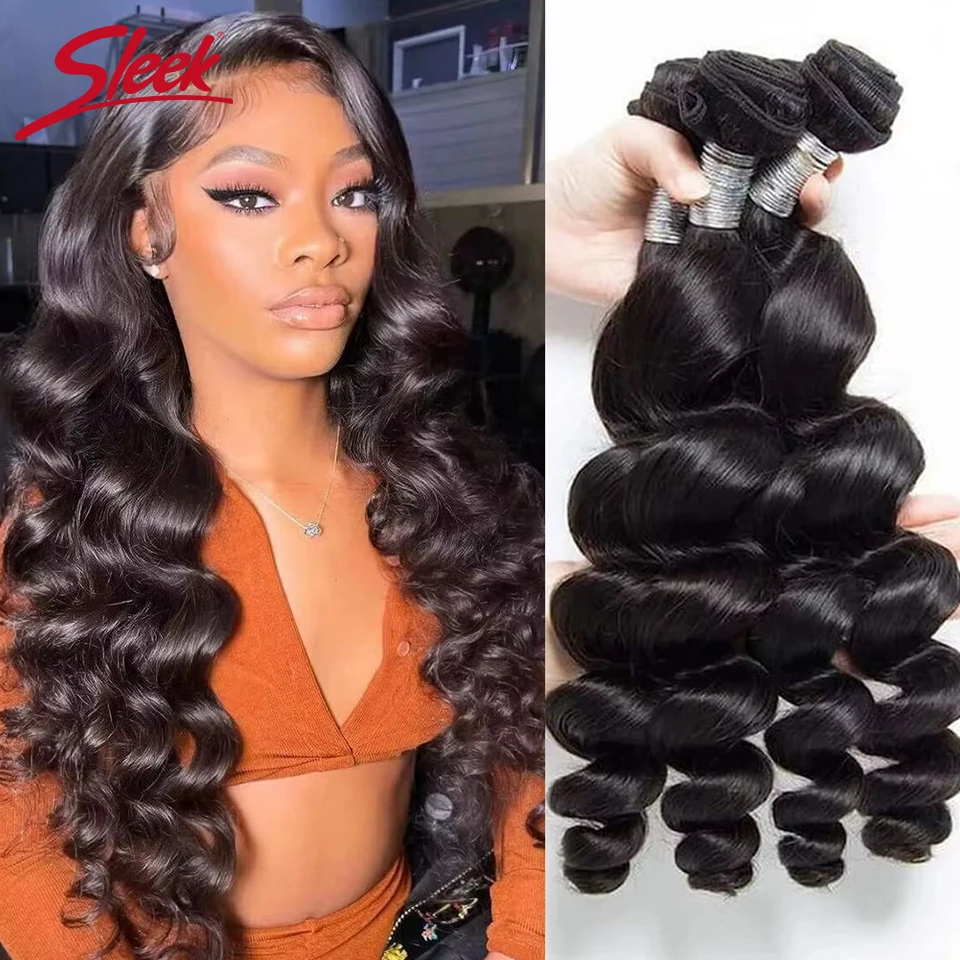 Sleek Peruvian 12A Loose Wave Human Hair Bundles 100% Real Human Hair Unprocessed Virgin Remy Loose Deep Curly Human Hair Weave