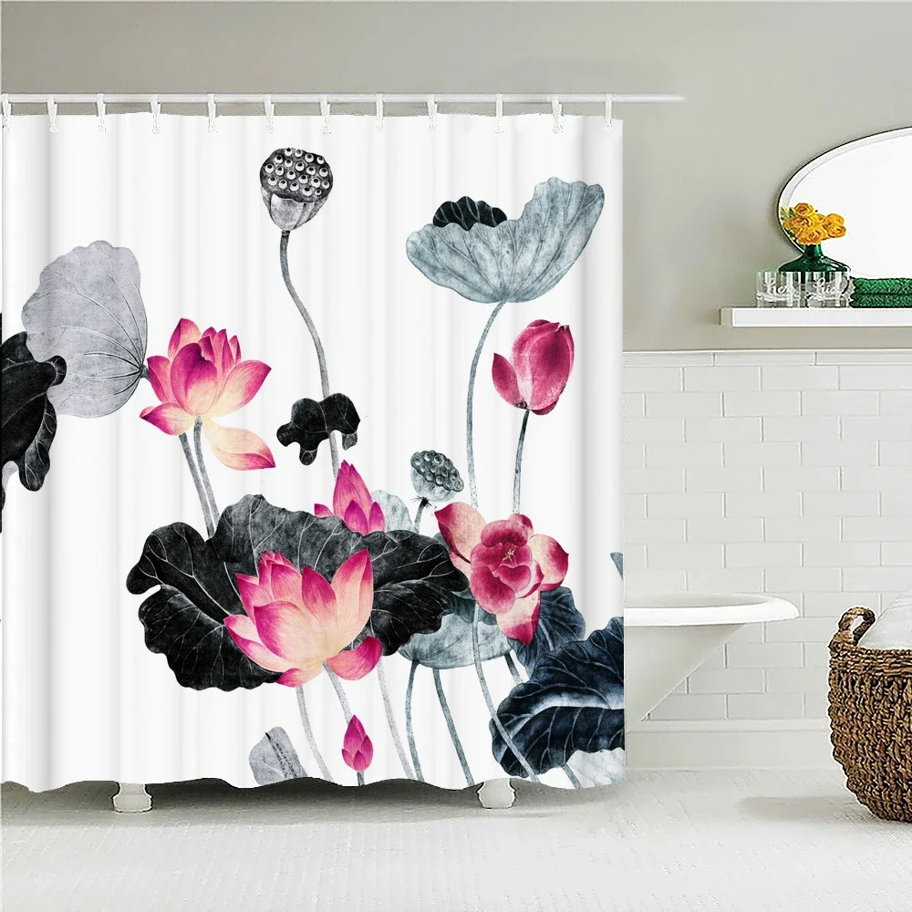 3d Printing Chinese Flower Bird Ink landscape Shower Curtain Bathroom Waterproof Bath Curtain With Hooks Washable Cloth Decor