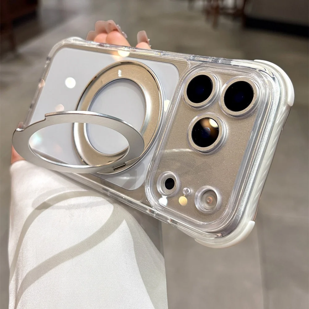 Kristallklare MagSafe-Handyhülle für iPhone 18 17 16 15 14 Pro Max mit drehbarer magnetischer Halterung, stoßfester Bumper-Cover – Detail 11