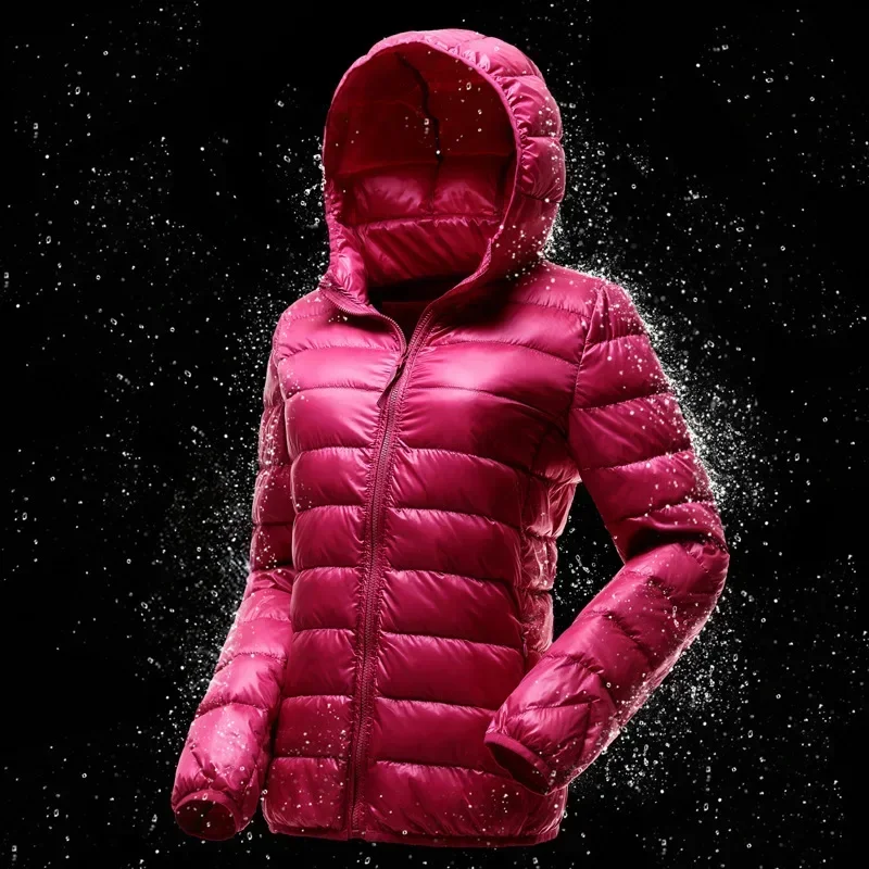 Women Hooded Short Puffer Jackets  90% White Duck Down Autumn Winter Ultra Lightweight Keep Warm Coats