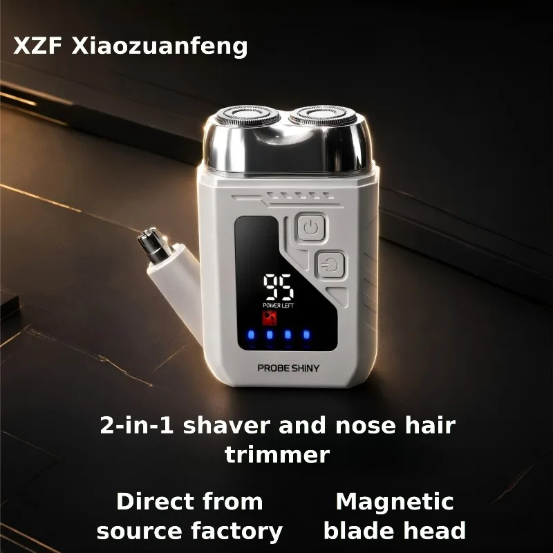 2-in-1 Shaver Nose Trimmer Mini Portable Electric Razor Dual Head Beard Cutter for Men Car Travel Outdoor Male Facial Grooming