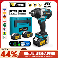 Gisam 1800N.M Torque Brushless Electric Impact Wrench 1/2 inch Screwdriver Cordless Wrench Power Tool For Makita 18V Battery Pin