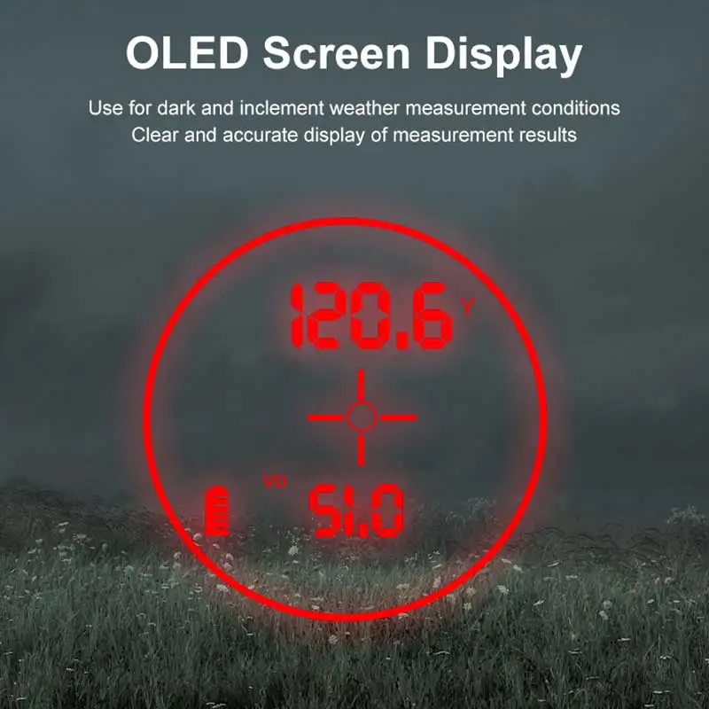 7x تضخيم OLED شاشة حمراء ليزر Rangefinder الصيد مقياس مسافات في الهواء الطلق 2000 1200 ياردة