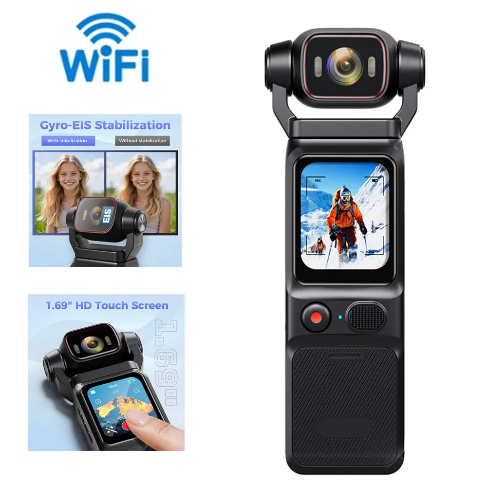 4K WiFi Action Camera 6-Axis Gyro Anti-Shake BodyCam 180 Rotatable Lens,1.96