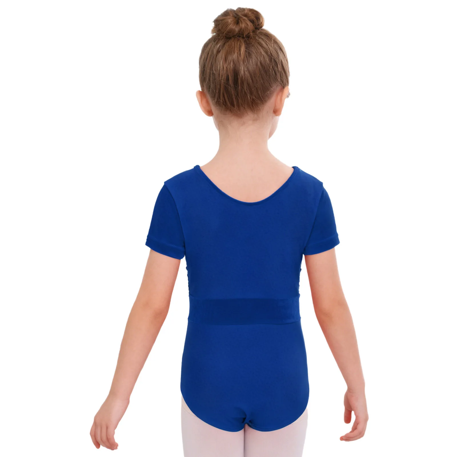 أطفال بنات الباليه ملابس رقص الجمباز جولة الرقبة قصيرة الأكمام الترتر المخملية المرقعة الصحافة أزرار المنشعب ارتداءها للممارسة #2