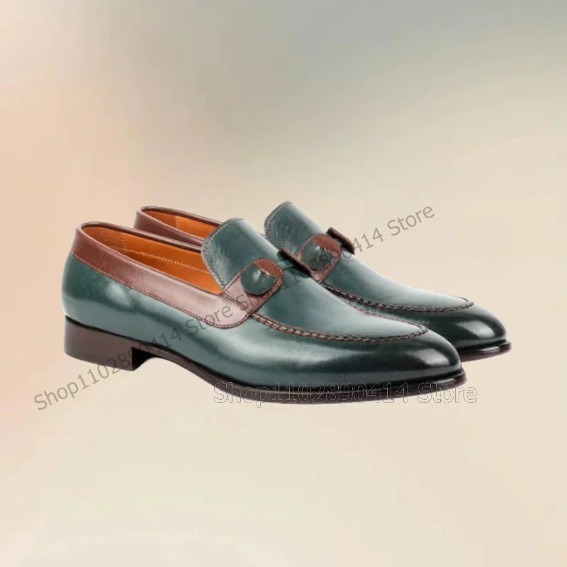 

Green Brown Sewing Design Matte Leather Loafers Fashion Slip On Men Shoes Luxury Handmade Party Feast Banquet Men Casual Shoes