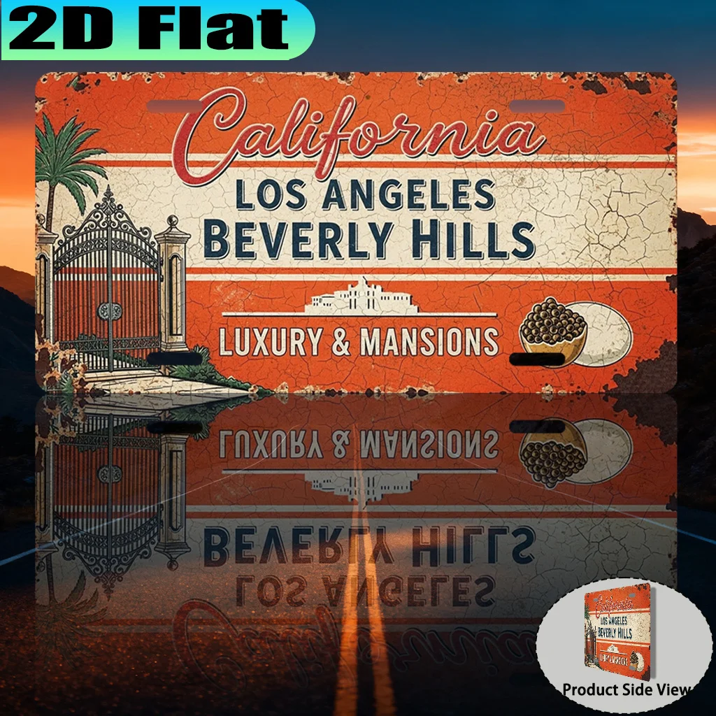 Letrero de Metal - Placa de Matrícula de Los Ángeles, California - Decoración de Pared Vintage y Duradera, para Hogar, Oficina, Bar, Cuarto de Hombre