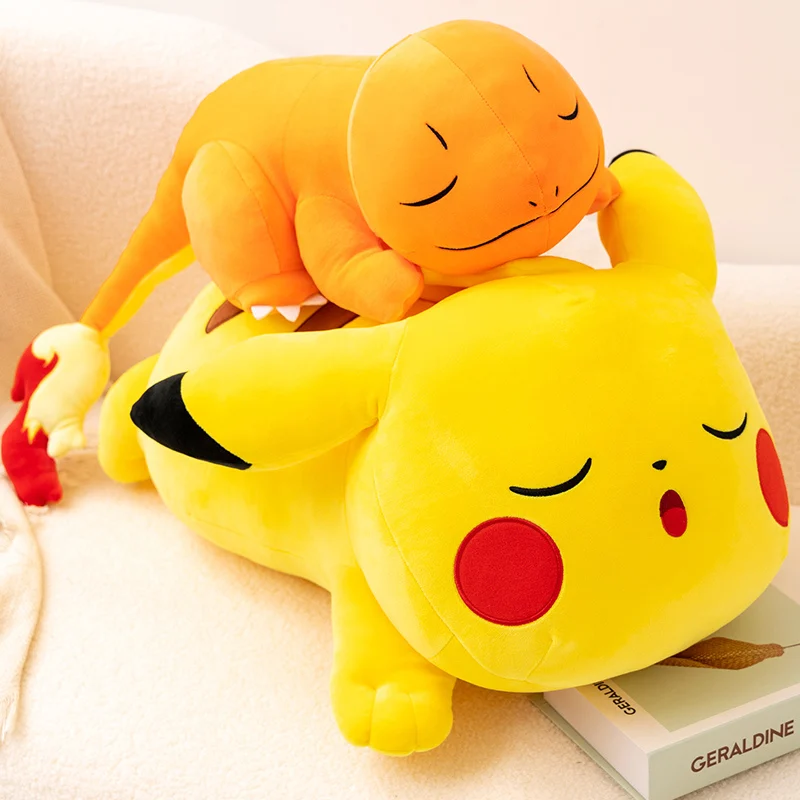 Original High Quality Sleeping Pikachu & Charmander Plush Toy New Pikachu & Charmander Doll Lovely Soft Pokémon Pillow Xmas Gift