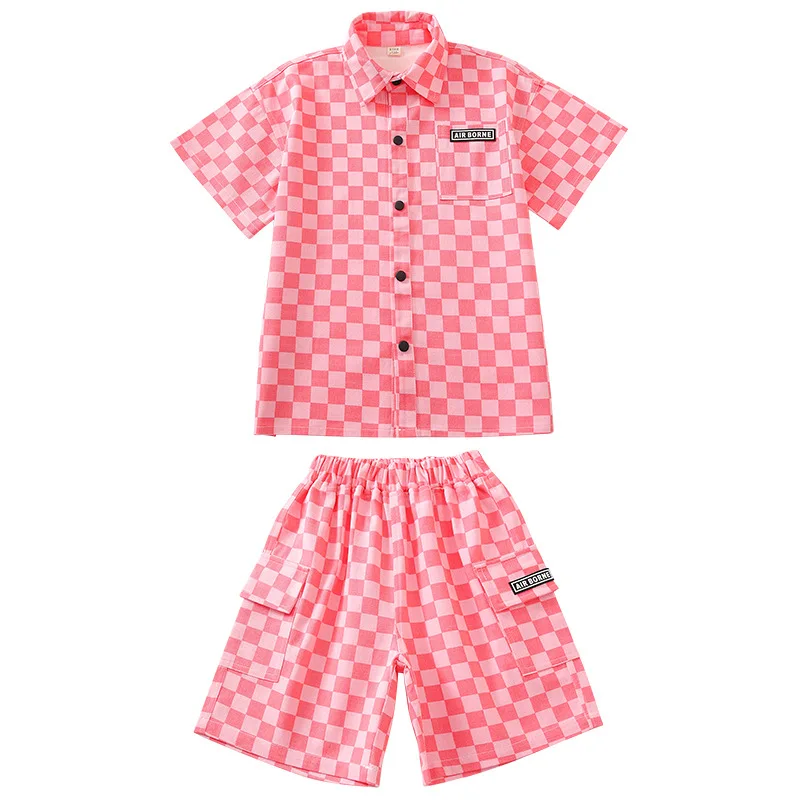 Kid Hip Hop abbigliamento camicia a maniche corte a scacchi rosa Top pantaloncini Cargo estivi Casual per ragazza ragazzo Jazz costumi di danza vestiti