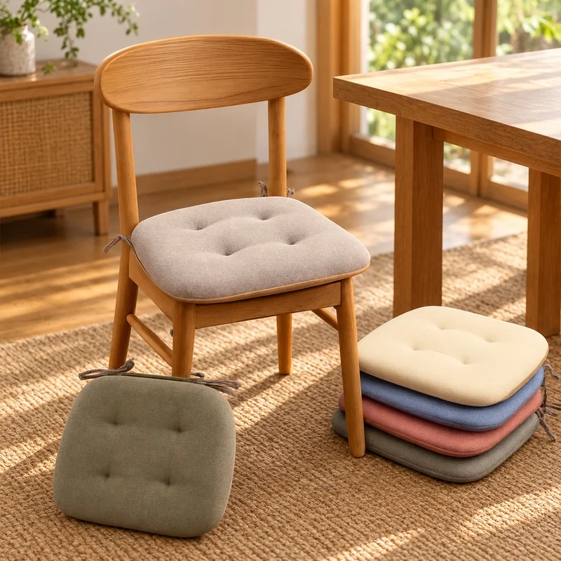 Summer-Ready Thick Cotton Linen Cushion for Horseshoe Chairs, Breathable Seat Pad Ideal for Dining and Study