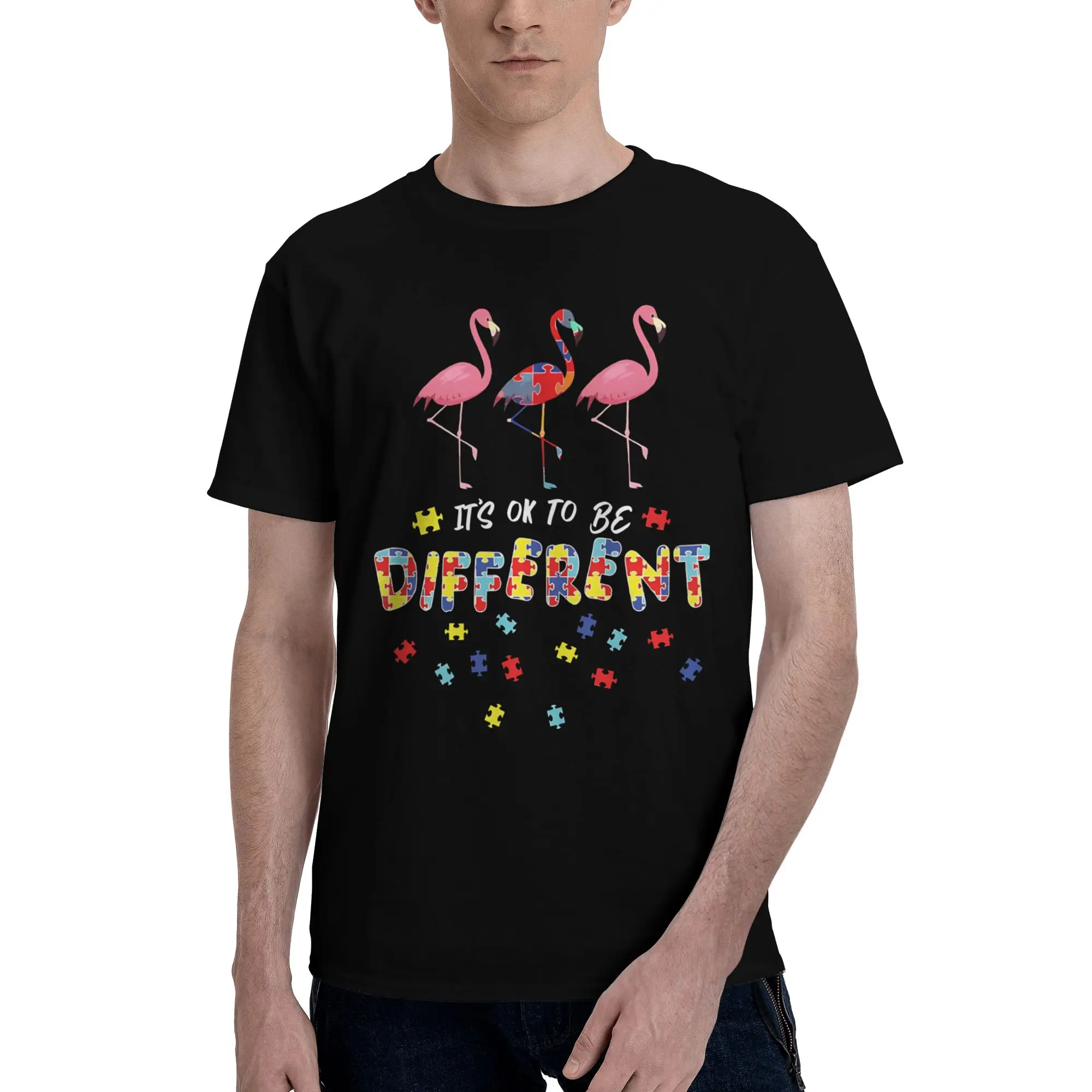 It's Ok To Be Different Flamingo Tee Shirt for Men Women Graphic Printed T Shirts  100% Cotton Clothing