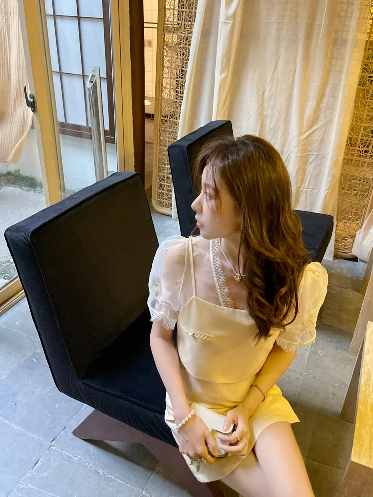 

Zhang ei Embroidered Lace ter Skirt Set Women's Summer Faion Tee-piece Outfit Polyester Fabric Gauzy Me Trim