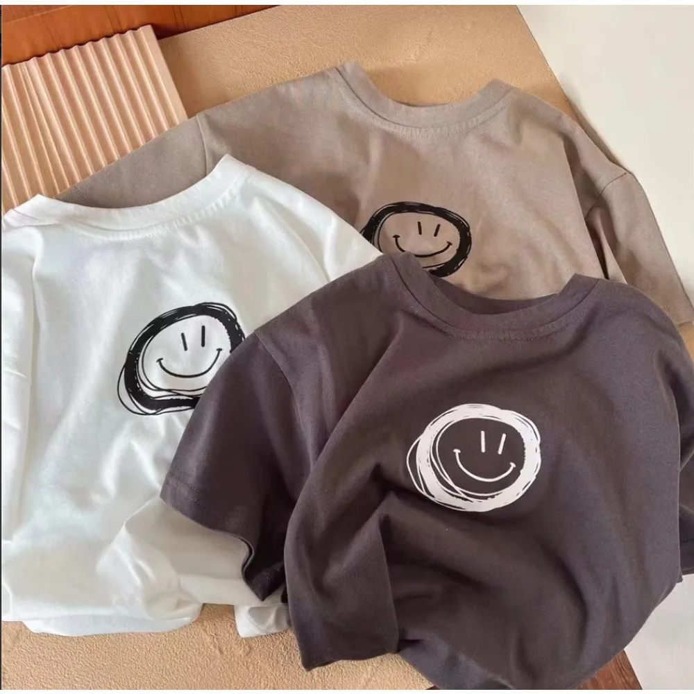 Sketch Smiley Face Graphic T Shirt Unisex Crew Neck Short Sleeve Casual Cotton Tee Simple Cartoon Print Daily Tops