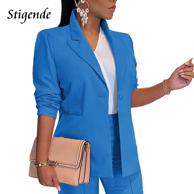 Stigende Womens Single Button Blazer Jacket Elegant Notched Collar Coats Work Office Clothes