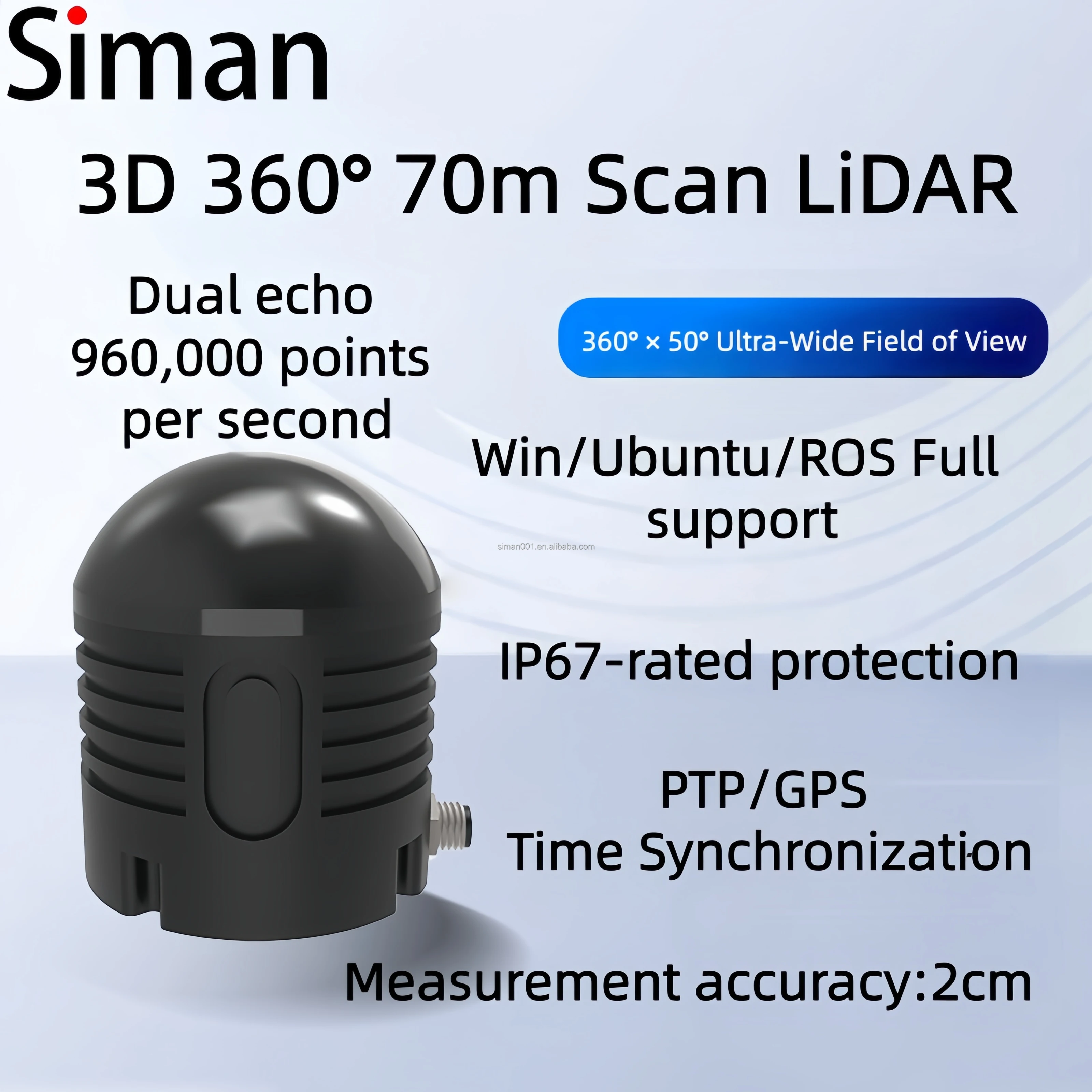 NEW Industrial-grade Environmental 48-line 3D 360 Laser Scanning Lidar Distance Sensor with 70m Detection Range IP67 Protection
