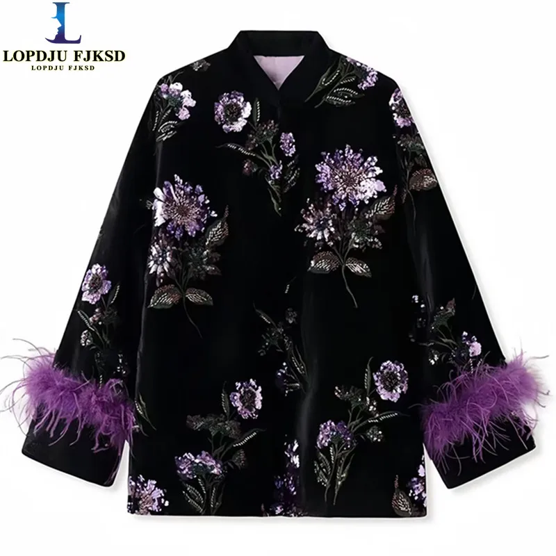 Embroidery Women jackets,Covered Button Cotton Coat,Female Clothing,Chinese style outerwear new products,Winter,2025