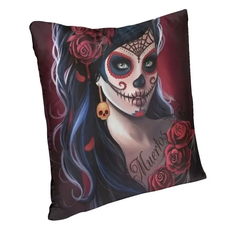 Day Of The Dead Sugar Skull Cushion Cover Sofa Decoration Mexican Girl Square Throw Pillow Case 45x45