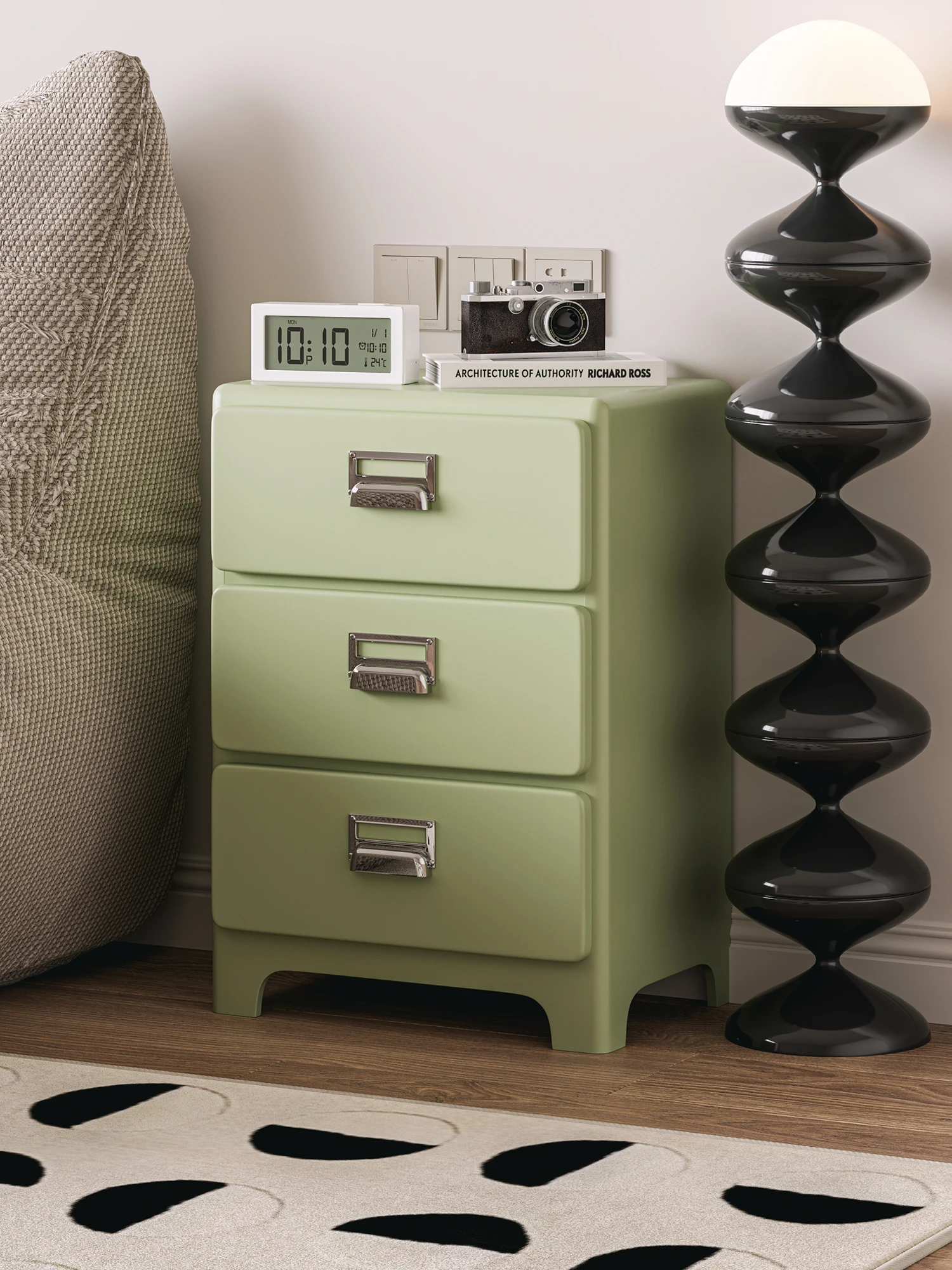 Solid wood simple cream bedside table small household bedroom high-end bedside table