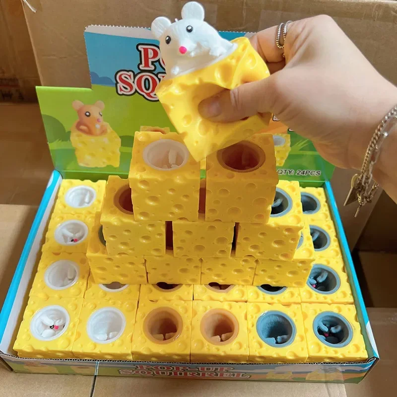Mouse Squishy Toy Cheese Palla antistress Agitarsi Spremere Rat Mouse Novità Giocattolo Miglior regalo per le persone Giocattolo sensoriale antistress Divertimento