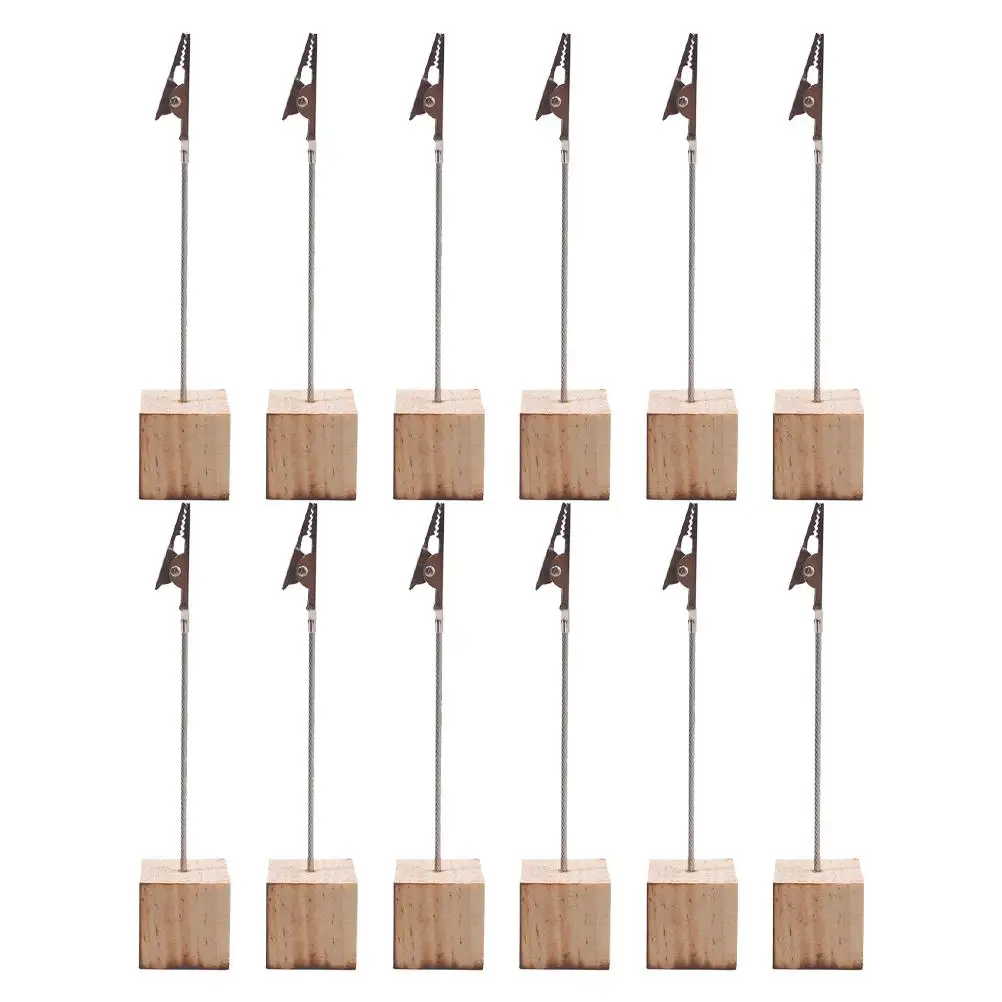 

12 Pcs Wooden Business Card Holder Memo Stand Photo Holder Clips Place Cards Table Number Holders Office Desk Decor