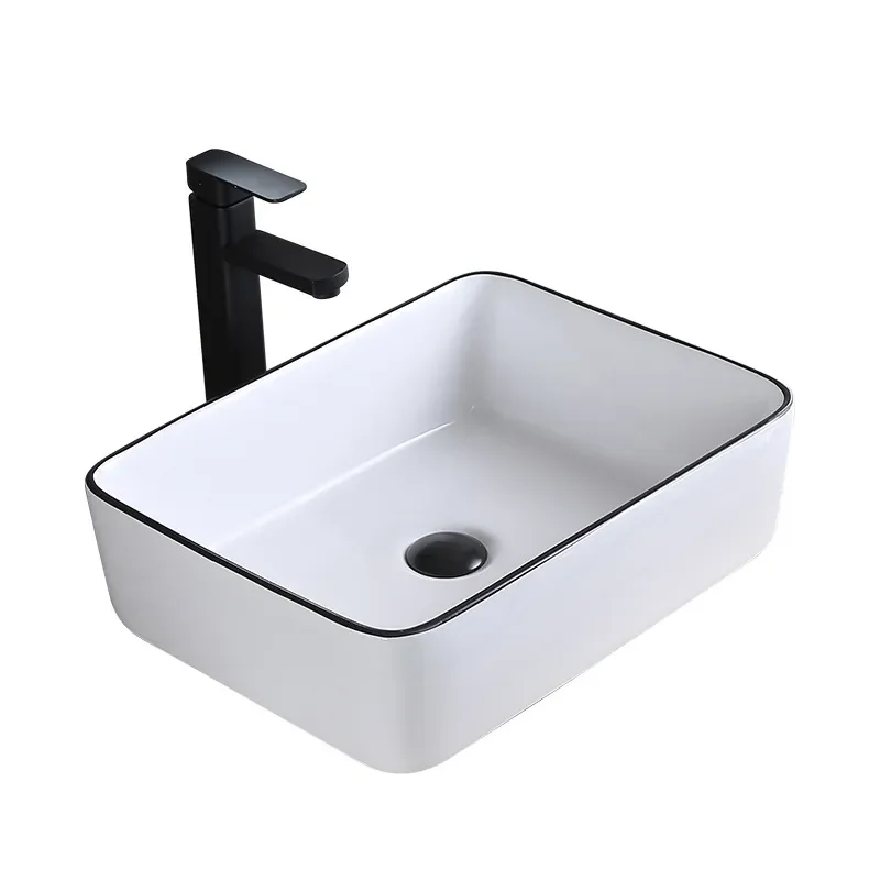 Modern Nordic Black Edge Oval Platform Basin Rectangular Hotel Washbasin for Balcony Bathroom Sink Vanity Countertop