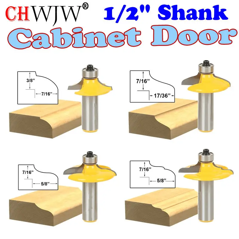 

4 pcs Drawer Front & Cabinet Door Front Router Bit Set-1/2" Shank woodworking cutter woodworking bits