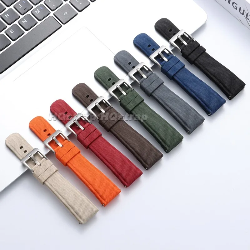 FKM Fluororubber Watch Strap 20mm 21mm 22mm Woven Texture Surface Waterproof Rubber Watchband Quick Release Replacement Bracelet