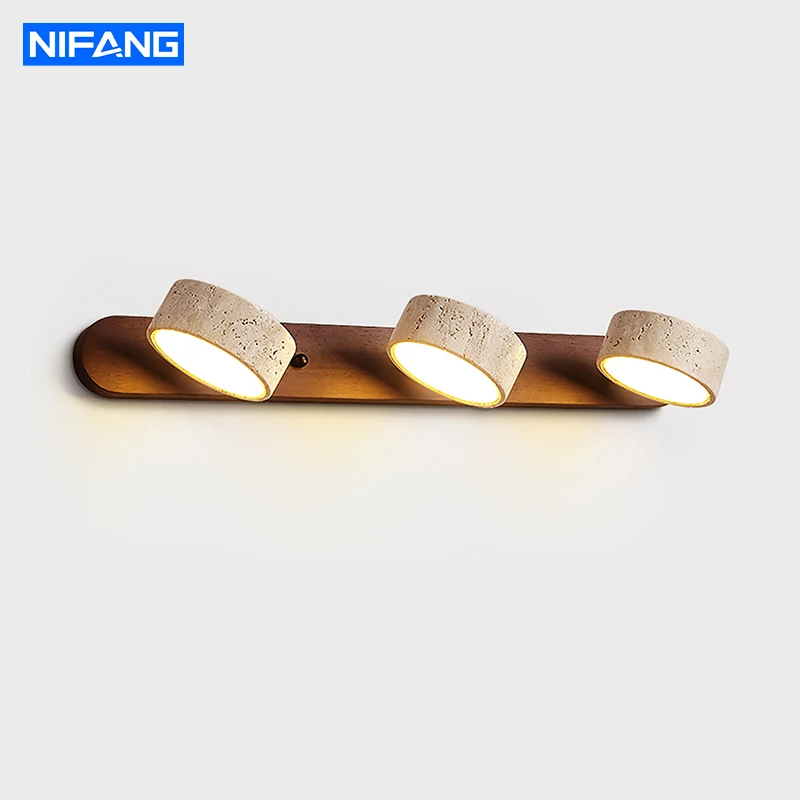 Nordic Travertin Stein Wand Lampen Drehbare Spiegel Licht doppelseitige Kreative Kreisförmige LED Badezimmer Eitelkeit Spiegel Front Lampe