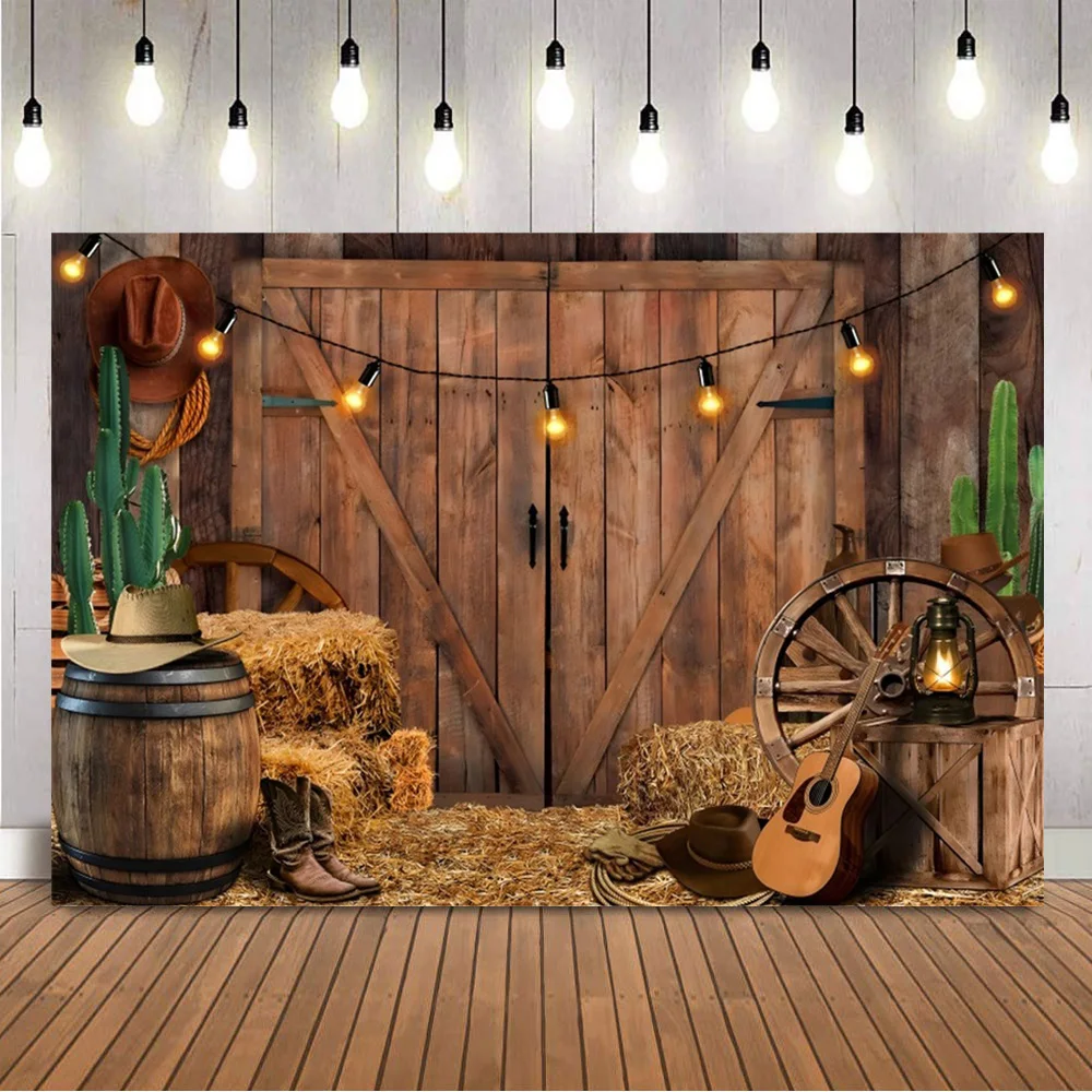 

Western Cowboy Background Fabric Themed Party Decoration Retro Farm Wooden Countryside Style Decoration Photography Background