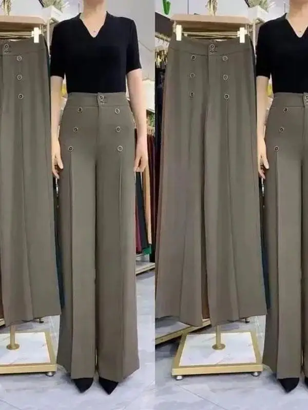 High Waist Wide Leg Pants for Middle-Aged And Elderly Women Summer New Style Drapey Loose Fit Casual Mom Pants Straight Cut