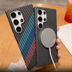 Ultra Thin Carbon Fiber Texture Armor Magnetic For Magsafe Case For Samsung S25 S24 Ultra S23 S22 Note 20 10 Plus Hard PC Cover