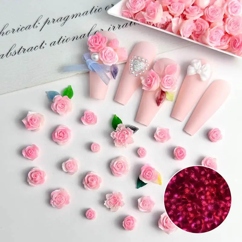 Resin Minimalist Peony Nail Art Decorations 3D Luminous Sweet Style Flowers Series Nail Charms Handmade DIY Fairy Nails Designs