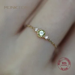 Monkton Real 925 Sterling Silver Round Solitaire Cubic Zirconia Chain Rings for Women 14K Gold Plated Wedding Jewelry Gift