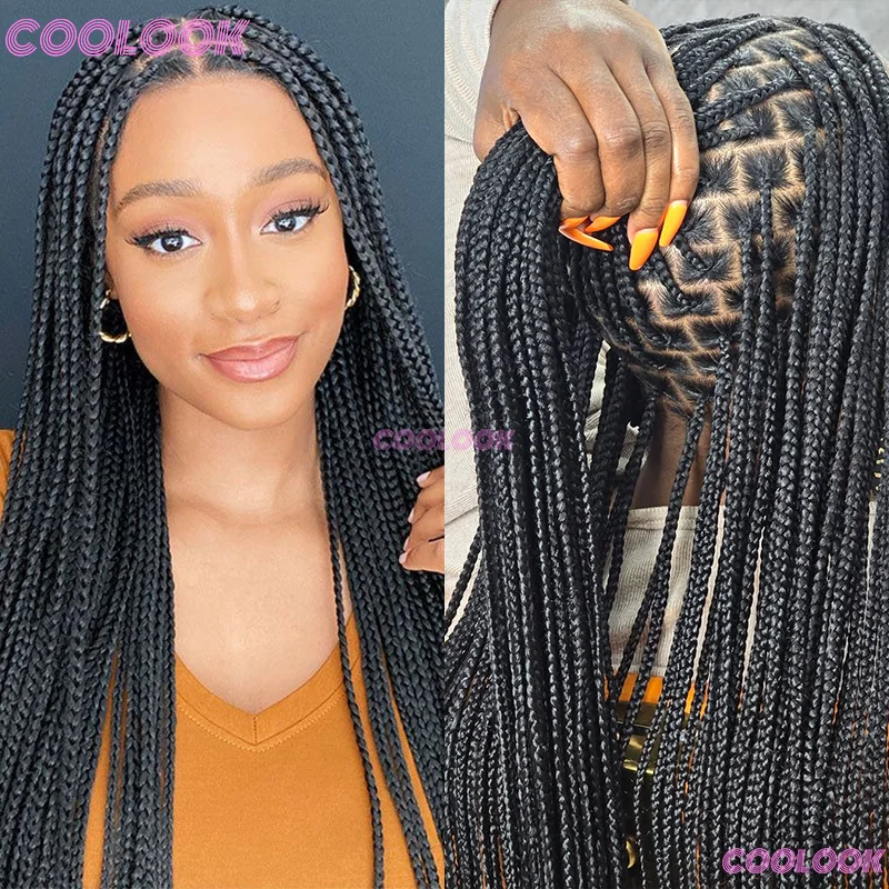 36" Synthetic Full Lace Braided Wigs For Balck Women Knotless Box Braid Wig Braid African Braided Wigs Cornrow Braids Lace Wigs