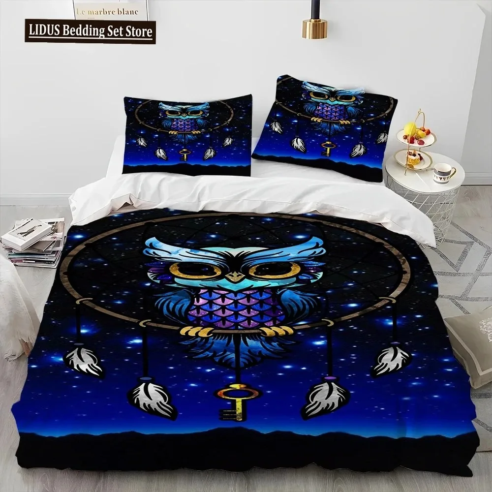 

Fashion DreamCatcher Feather Owl Comforter Bedding Set,Duvet Cover Bed Set Quilt Cover Pillowcase,King Queen Size Bedding Set