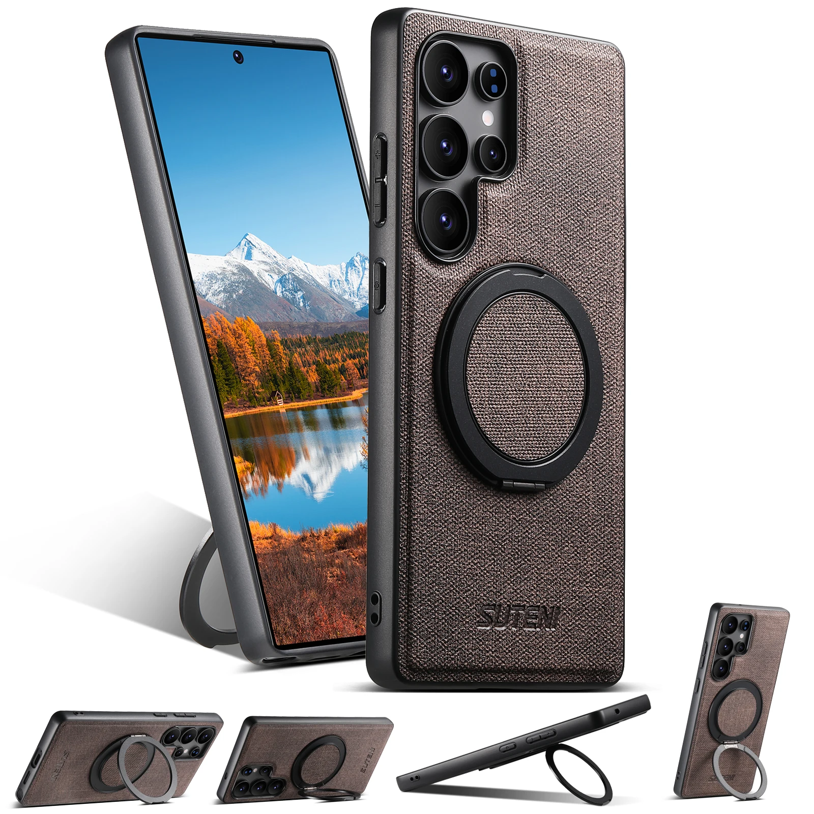 SUTENI Magnetische Handyhülle für kabelloses Laden, Kunstleder, 360° °   Rotierende Ständerring-Schnalle für Samsung Galaxy S26Ultra S25 S24 S23
