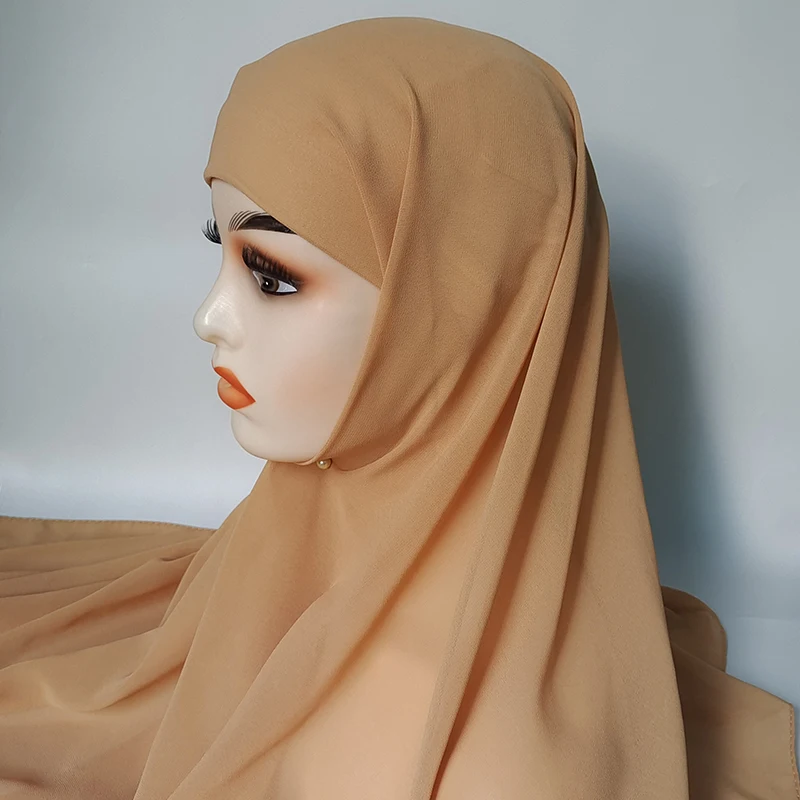 Hijab Chiffon muçulmano com gorro para mulheres, hijabs instantâneos, xale, lenço de cabeça, lenço, bonés, capa, headwrap