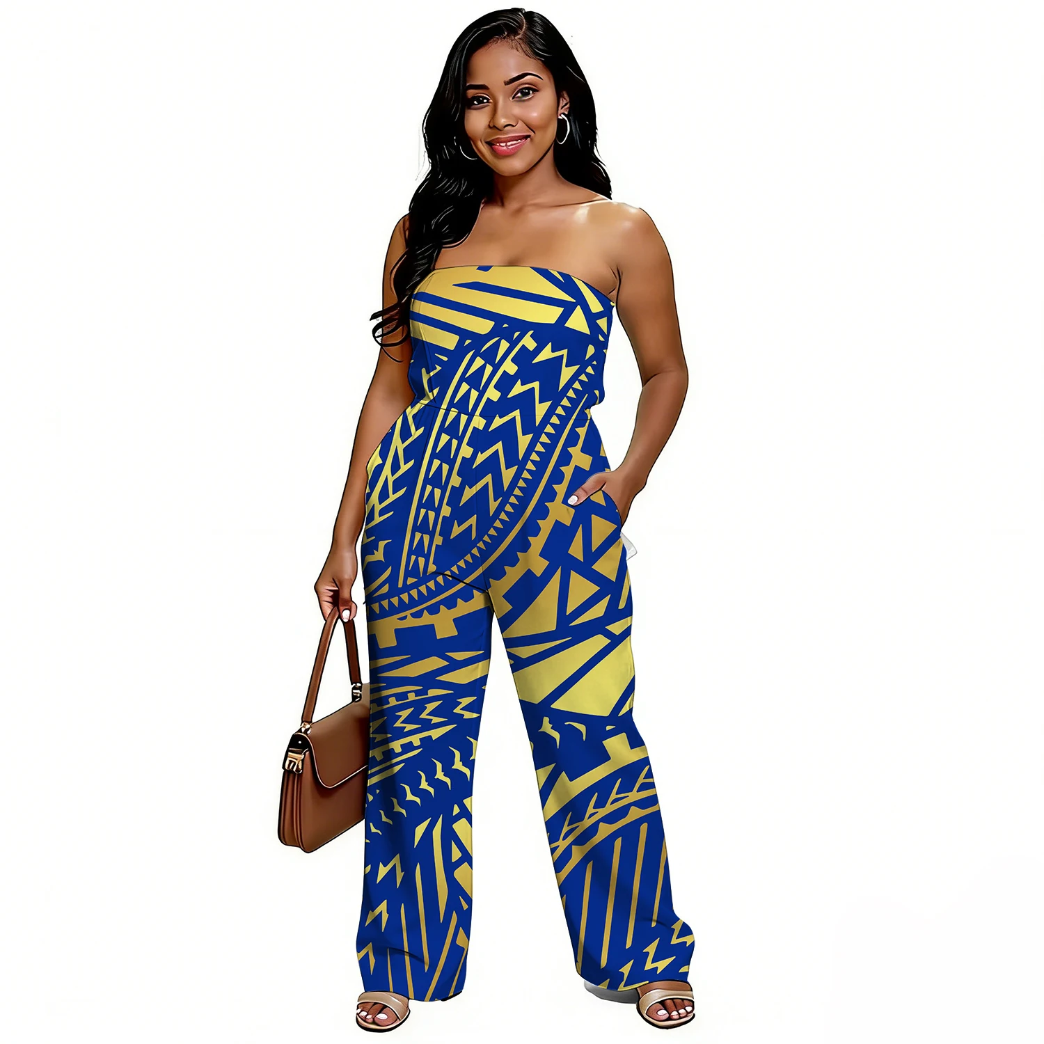 2026 New Custom Pattern Tribal Design Polynesian Women'S Tight-Sleeved Strapless One-Piece Dress Of High-Quality Clothing